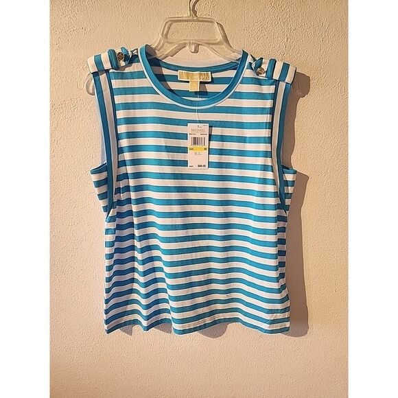 Michael Kors Womens Striped Tee - Medium (Summer Blue/White) Sleevless NWT - Picture 1 of 4